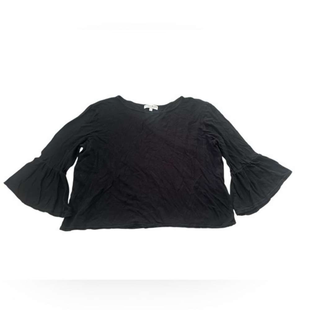 The Lady & The Sailor Bell Sleeve Linen Blend Crop Top -Womens Size Medium Black